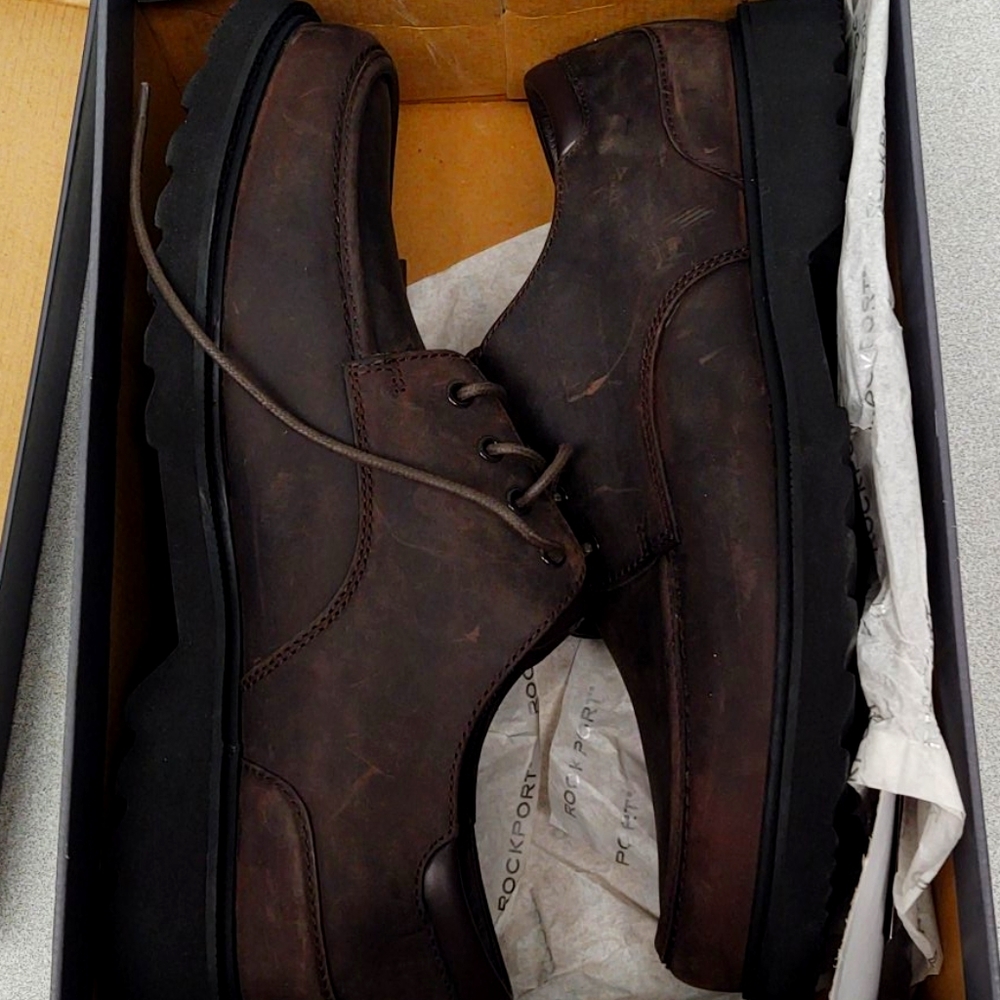 MENS ROCKPORT BROWN LACED UP LEATHER SHOES 13W